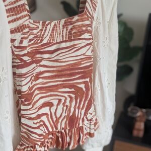 Anthropologie Love The Label Rust and White Zebra Print Top